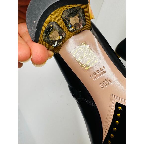 Gucci Black Calfskin Leather Knee-High Boots w Crystal Embellished Heels EU 36.5 - Picture 9 of 16